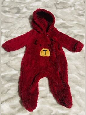 Pixi Plush Red Bear Hooded Footie One-Piece